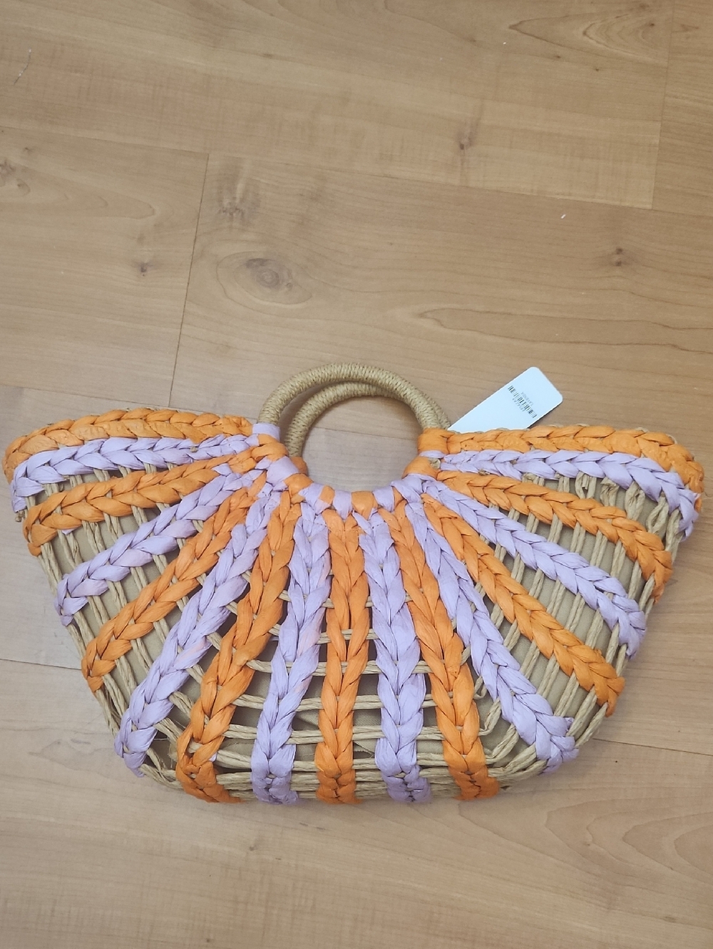 LOF Woven Straw Tote with Orange and Lavender Braids